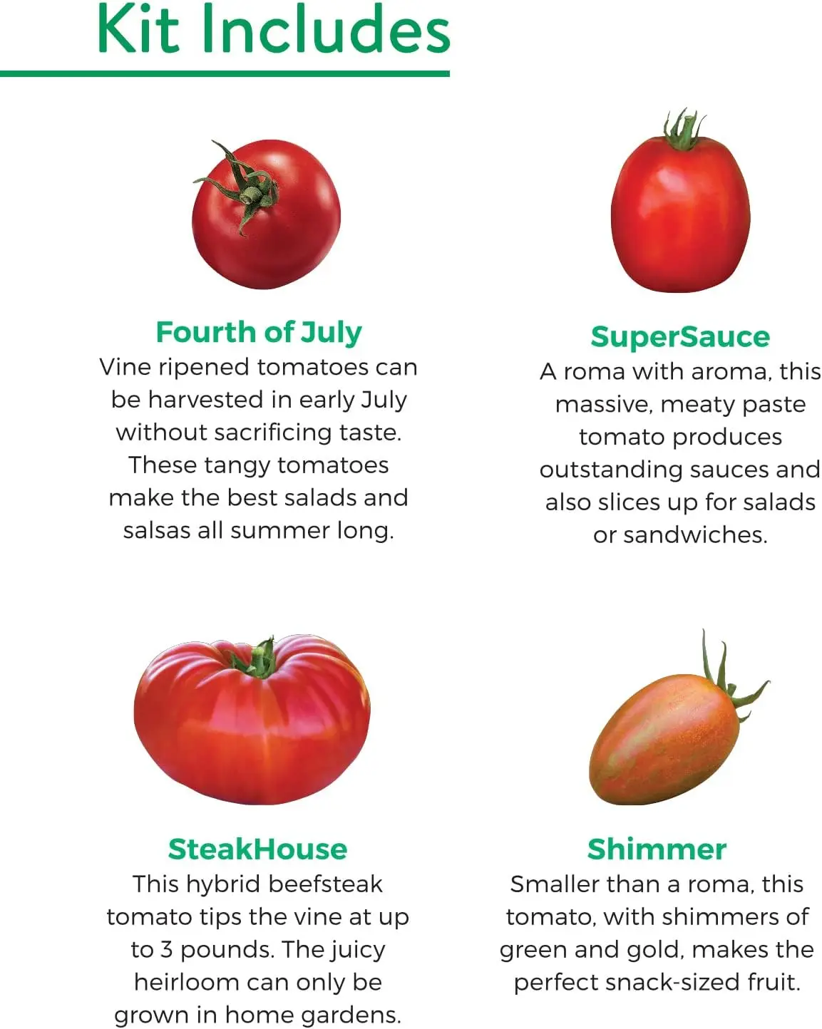 4 Tomato Seed Starter Kit with Pots & Soil Pellets, SuperSauce, SteakHouse, Fourth of July, Shimmer view 3