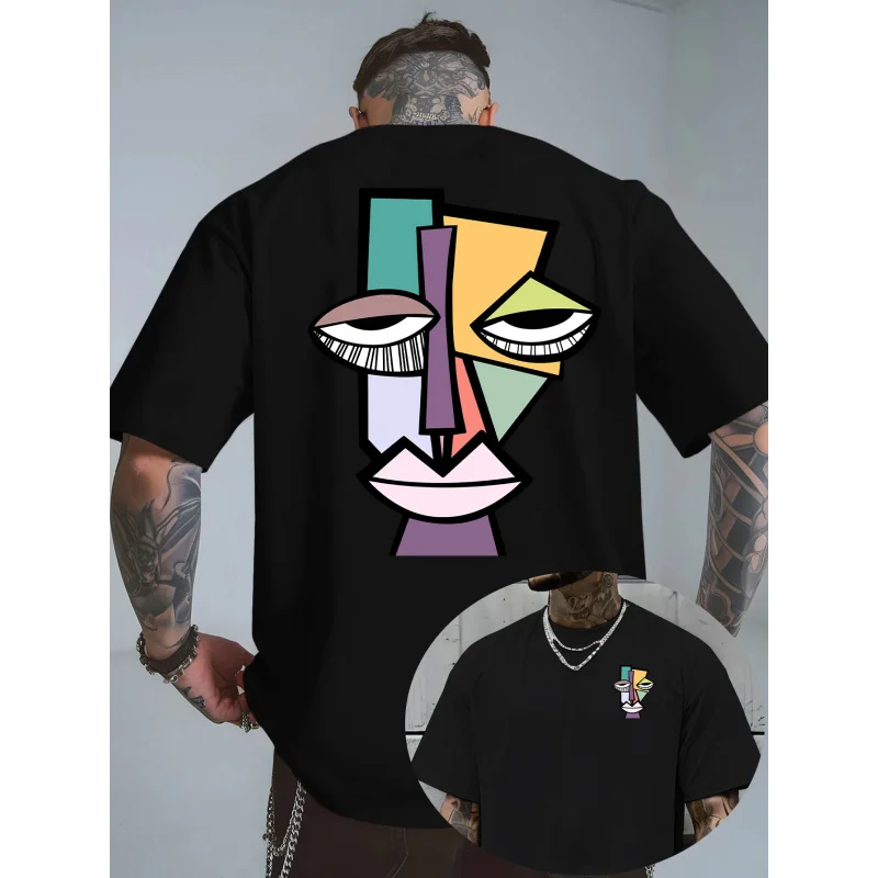 Men's Picasso-style cubTShirt,100%Cotton material,Essentials for a comfortable life