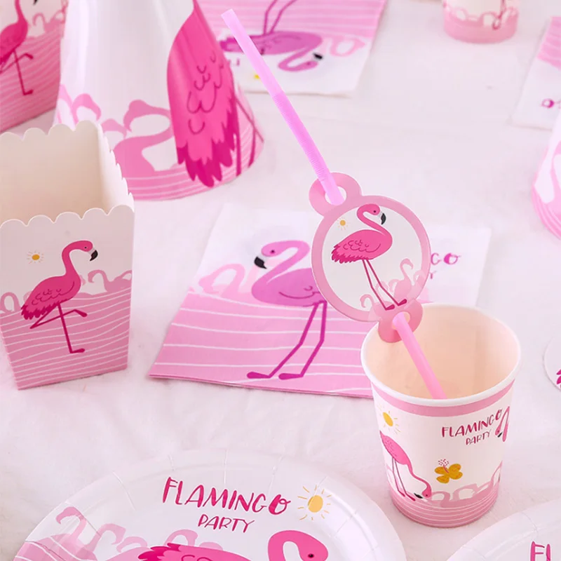 Pink Flamingo Disposable Tableware Set Paper Plate Napkin Kids Birthday Party Decoration Flamingo Themed Holiday Party Supplies