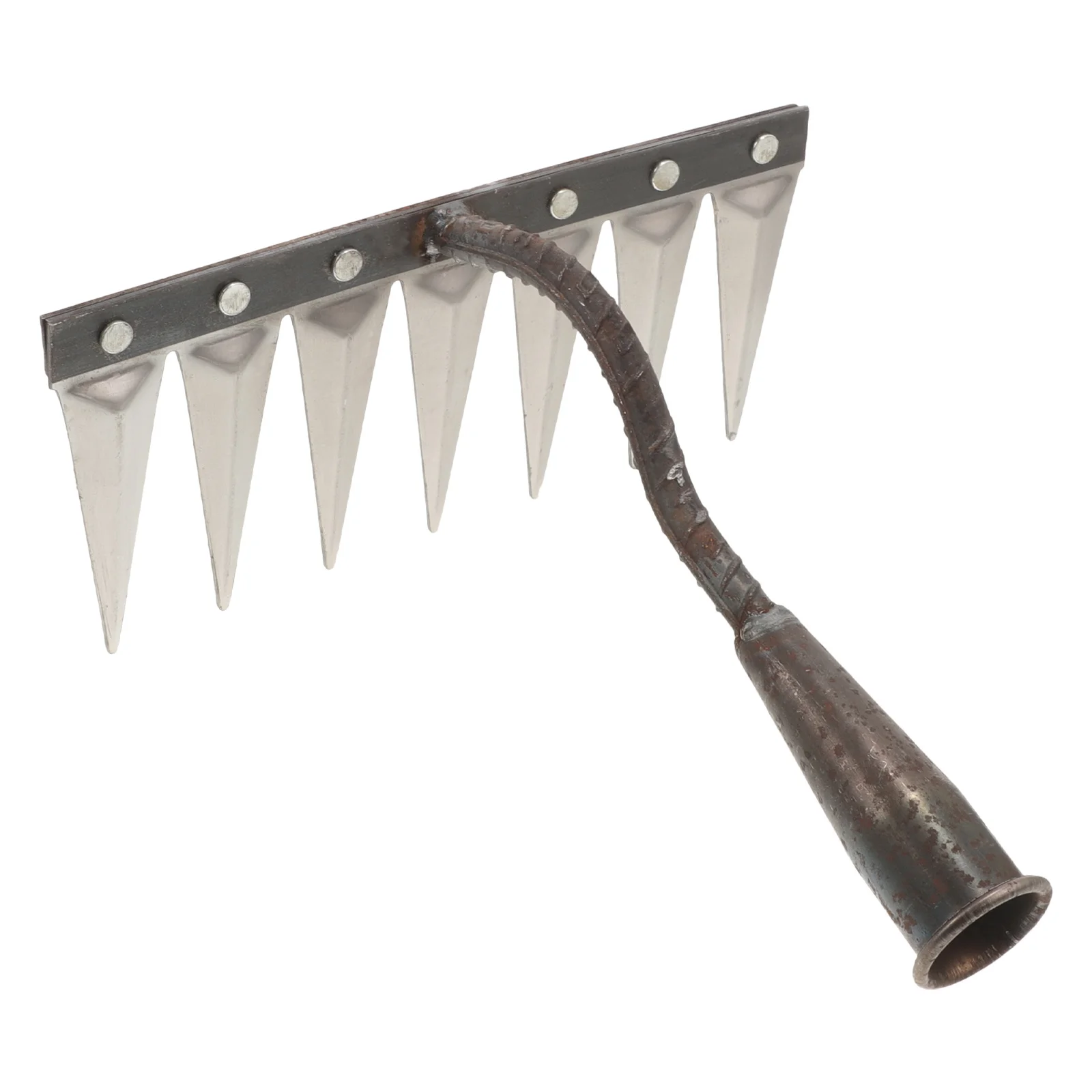 Piccolo rastrello da giardino in acciaio, rastrello a mano multitooth, leggero e durevole per diserbo, allentamento del terreno, scavo, mano da giardino portatile