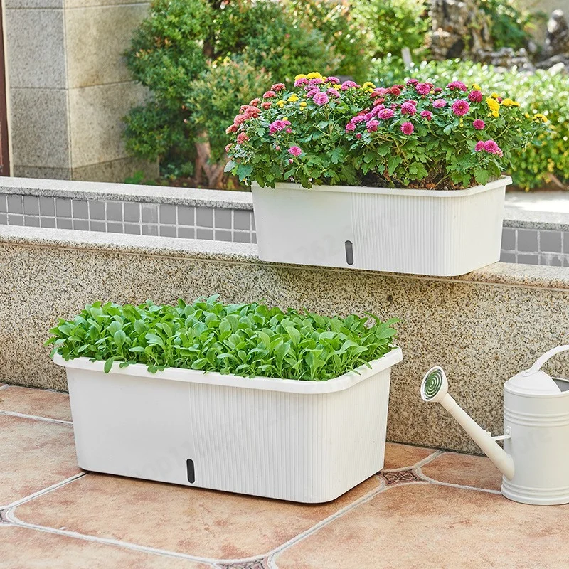 Large Rectangular Self Watering Planter Box, Vegetable Grow Pot for Balcony Garden, Indoor Outdoor Plant Container