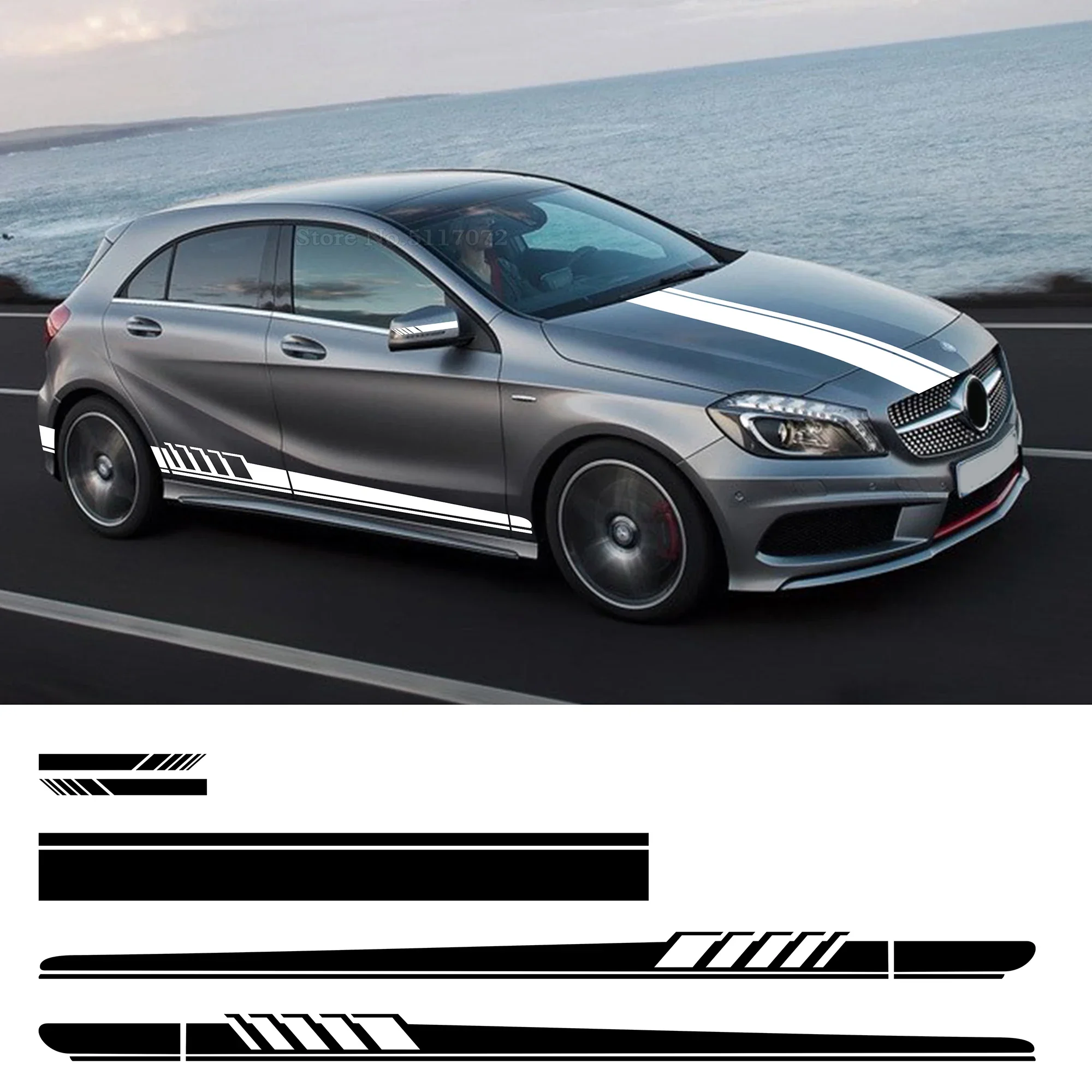 

Car Hood Vinyl Decal Side Door Stripes Skirt Sticker For Mercedes Benz A Class W177 5-Door Hatchback 2010-Present Edition 1 AMG