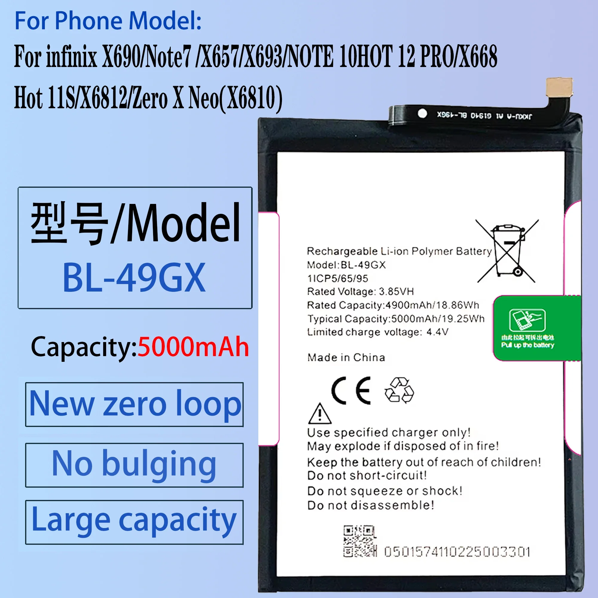 100%  Original BL-49GX Battery For INFINIX X690/Note7 /X693/NOTE 10/Hot 11S/Zero X Neo(X6810) Phone Replacement Bateria+Tools