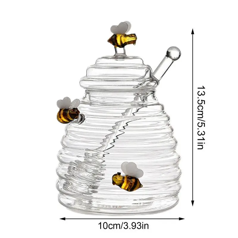 Honey Jar With Dipper Glass Honey Dispenser Honey Bottle Container Clear Glass Stirring Honey Bottle For Honey Storage Honeypot