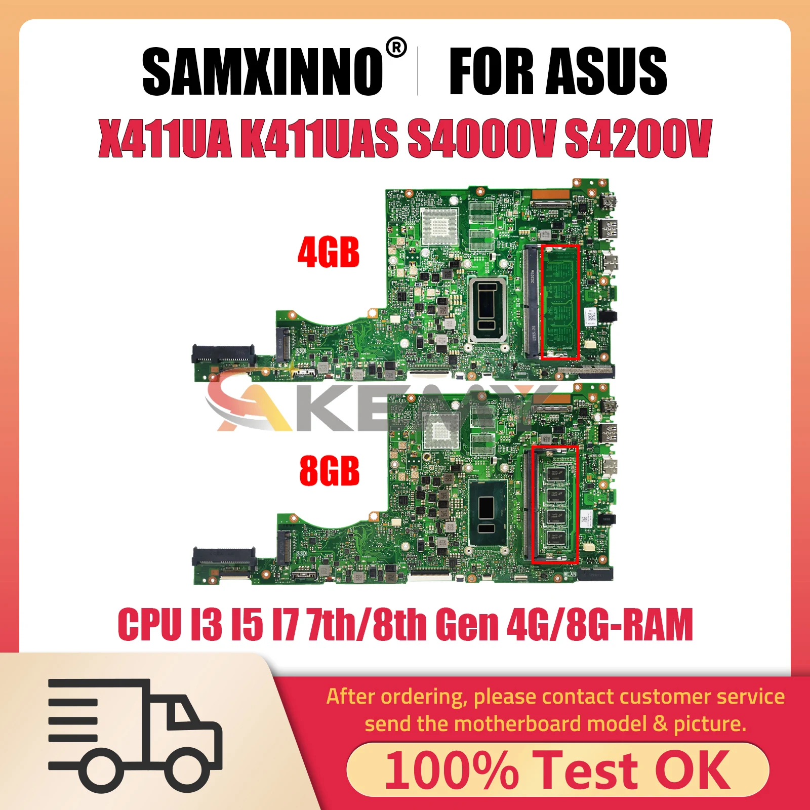 X411UA Mainboard For ASUS Vivobook 14 K411UAS S4000V S4200V A411U K411U F411U Motherboard CPU I3 I5 I7 7th 8th 4G 8G-RAM