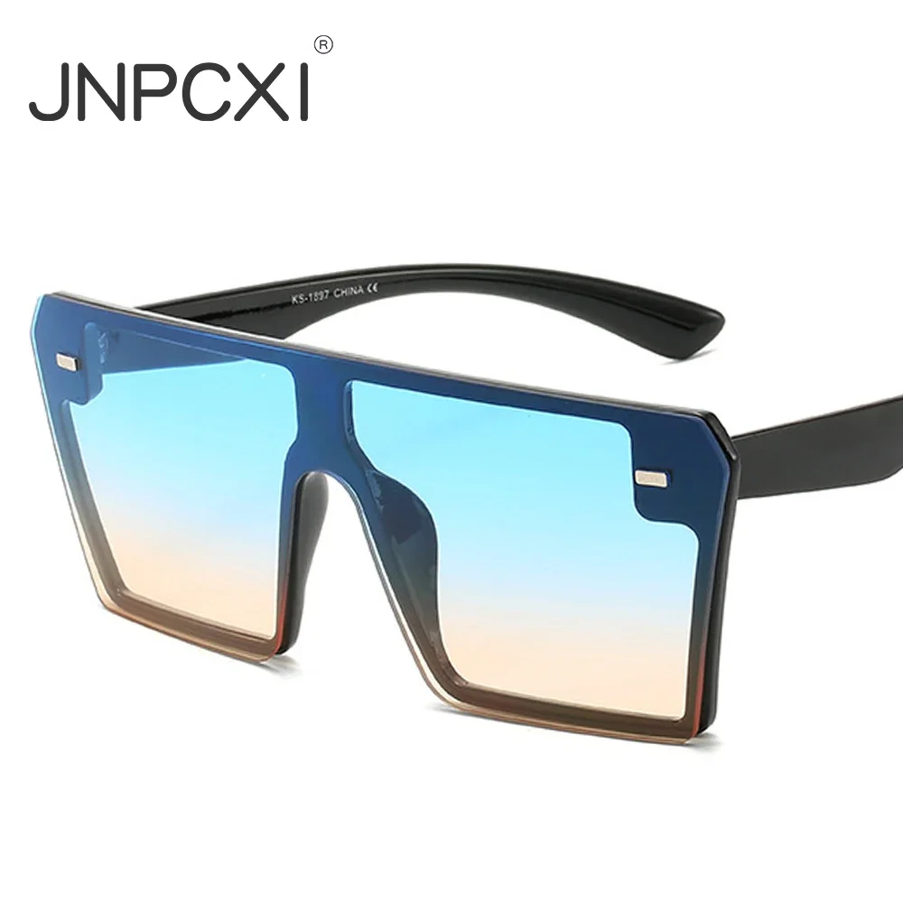JNPCXI lunettes de soleil carrées classiques à dessus plat femme marque concepteur bleu miroir revêtement nuances UV400