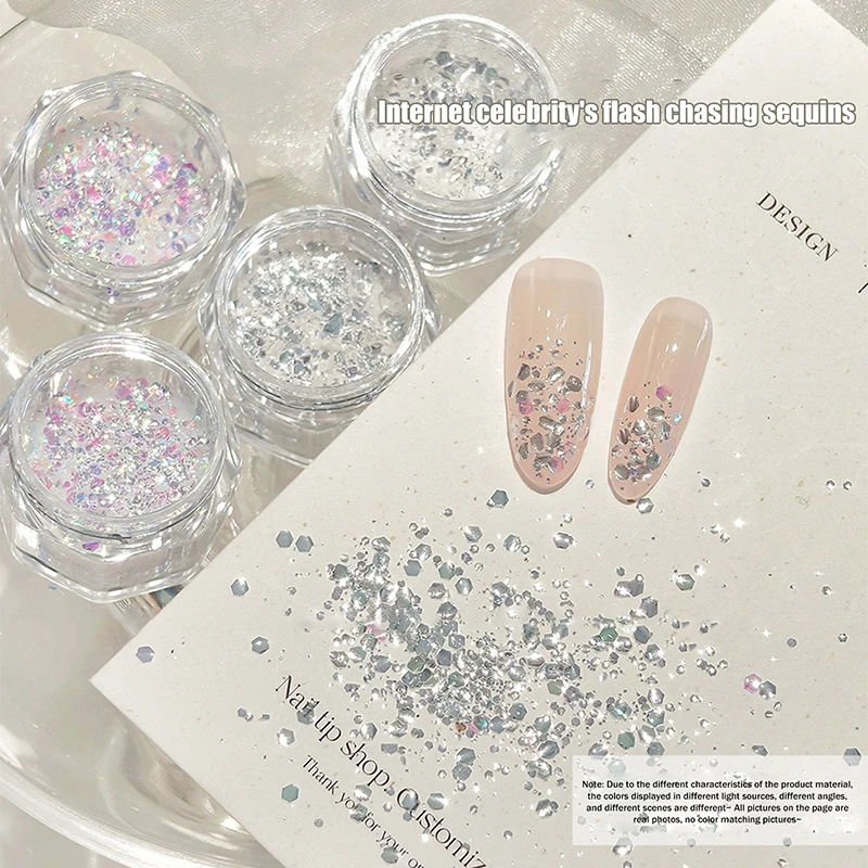 1 Jar Mermaid Sparkle Nail Art Glitter Ultra-Thin Laser Flakes Holographic Sequins Irregular Loose Nail Art Dust Accessories