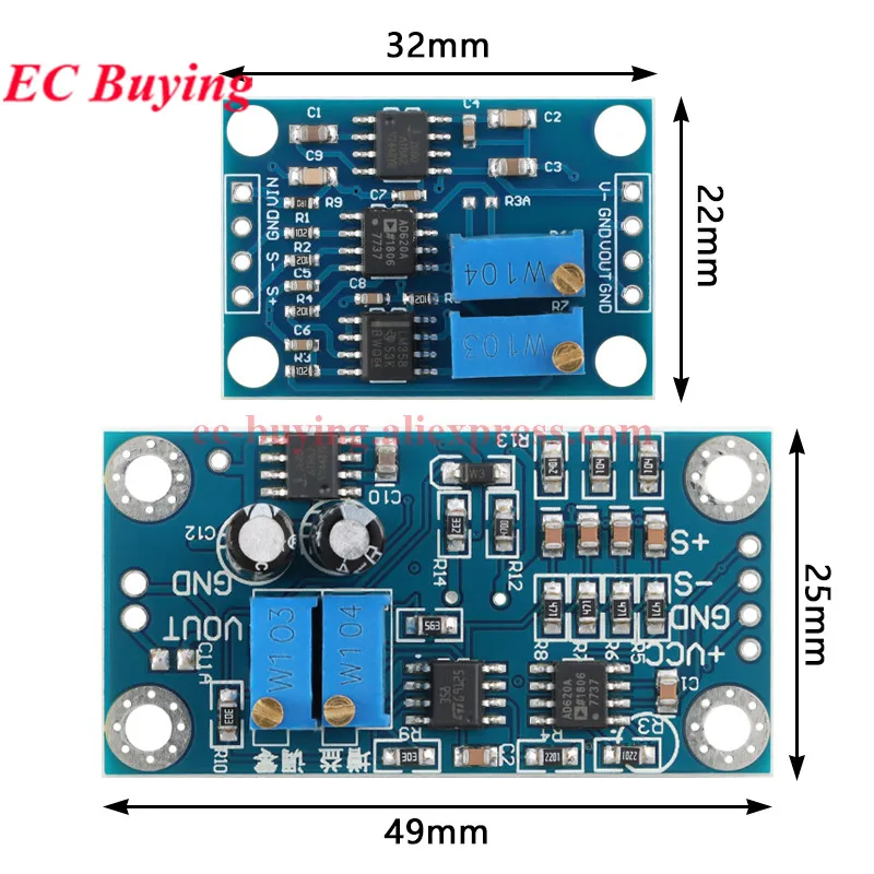 5Pcs/1pc AD620 Microvolt MilliVolt MV Voltage Amplifier Signal Instrumentation Module Board 3-12VDC AD620 7660A ICL7660A