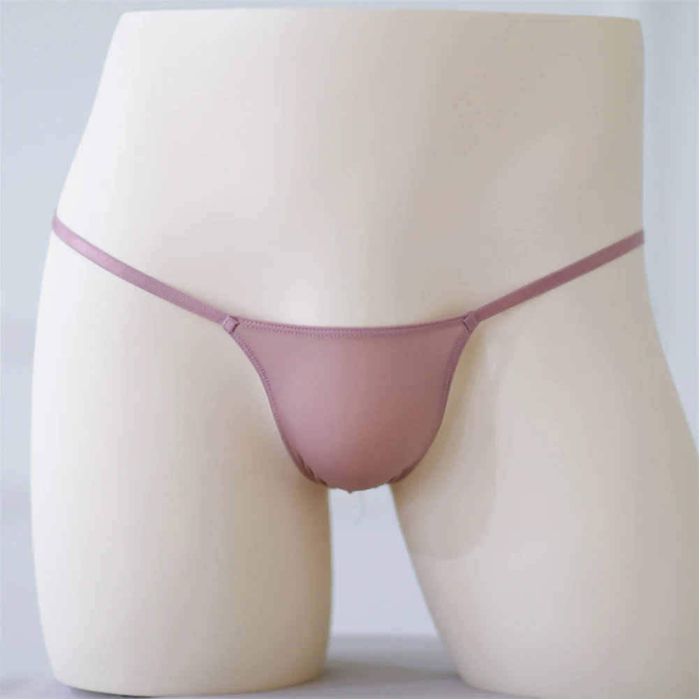 Tanga de tiro bajo con parte trasera en T para hombre, ropa interior sólida, bolsa transparente, ropa de playa de seda de hielo, lencería erótica,