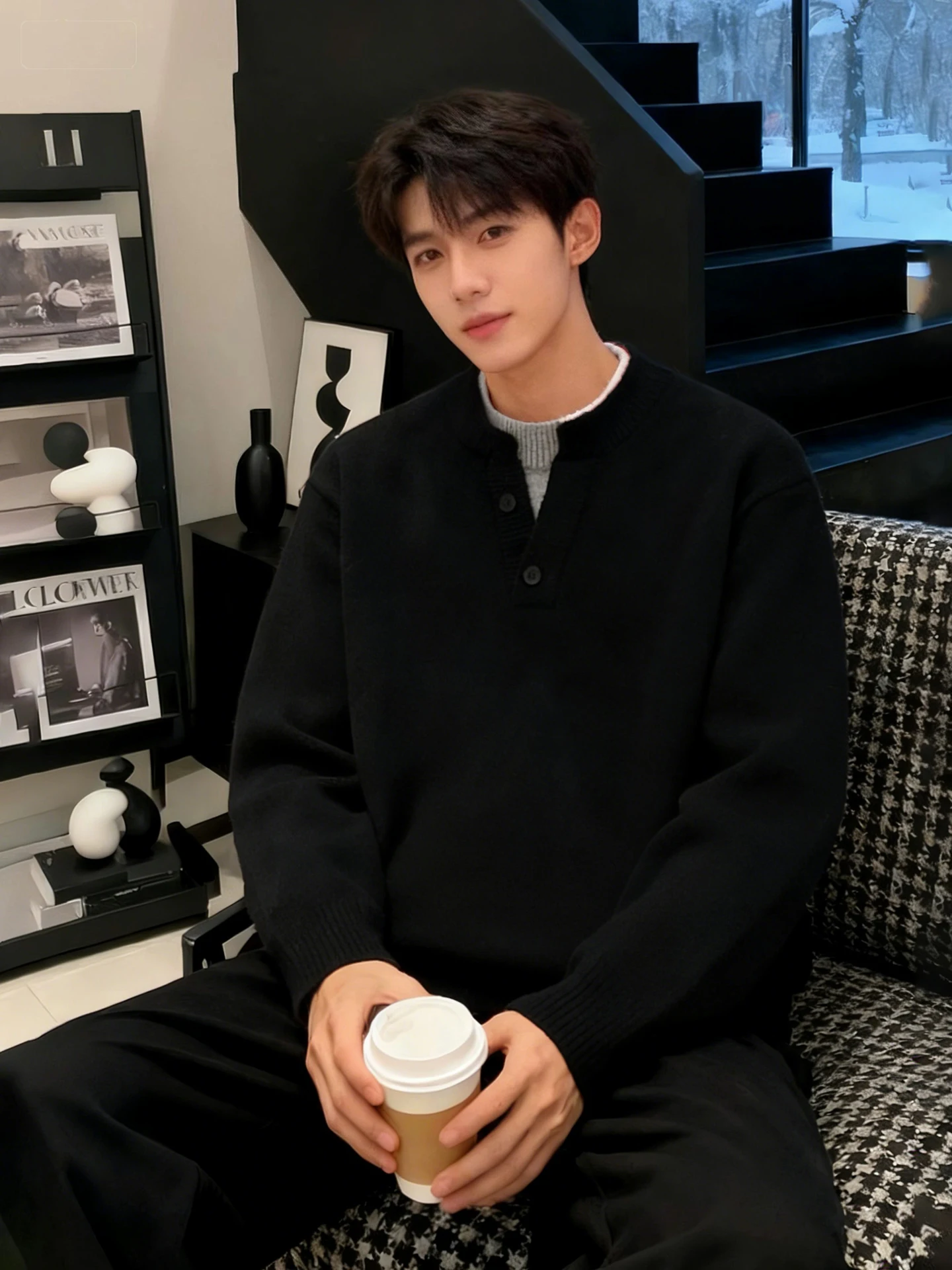 

Мужской вязаный свитер с воротником-стойкой, теплый зимний, повседневный, базовый слой, внутренняя одежда