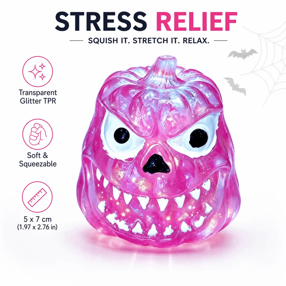 Devil Pumpkin Halloween Dumplings Squeeze Toy TPR Transparent Glitter Steamed Stuffed Bun Squeeze Pinch Le Slow Rebound