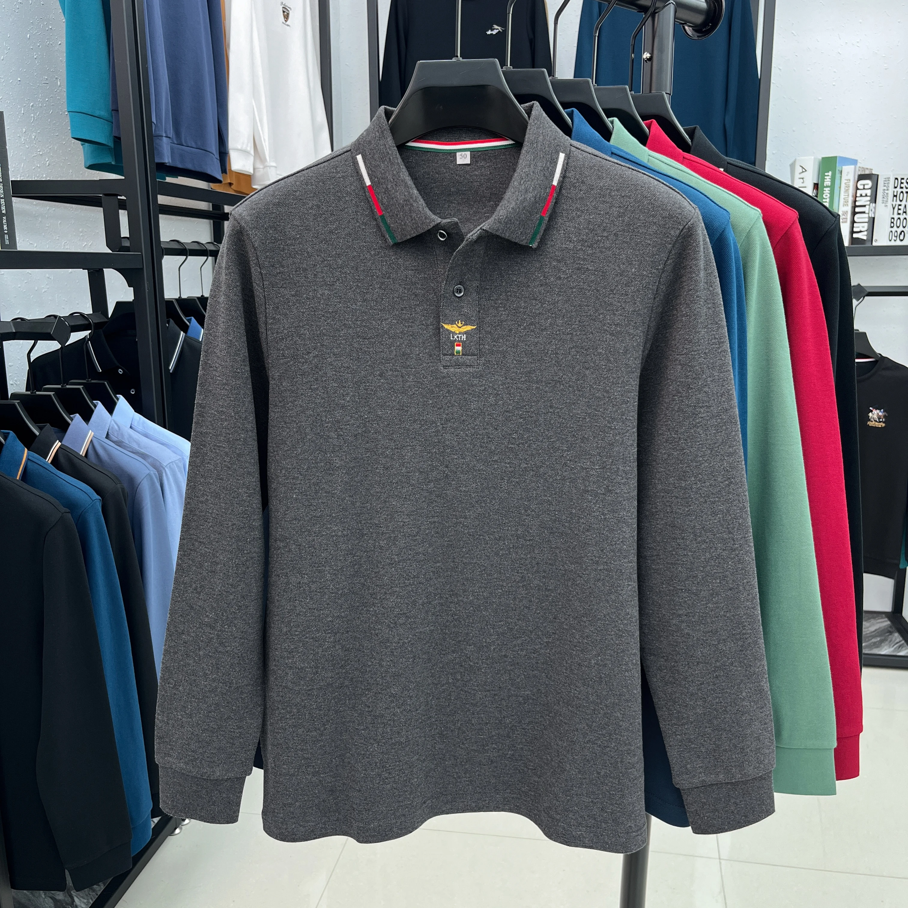 Polo da uomo a maniche lunghe in puro cotone 100% autunno luxury brand custom ricamo design t-shirt casual da golf alla moda