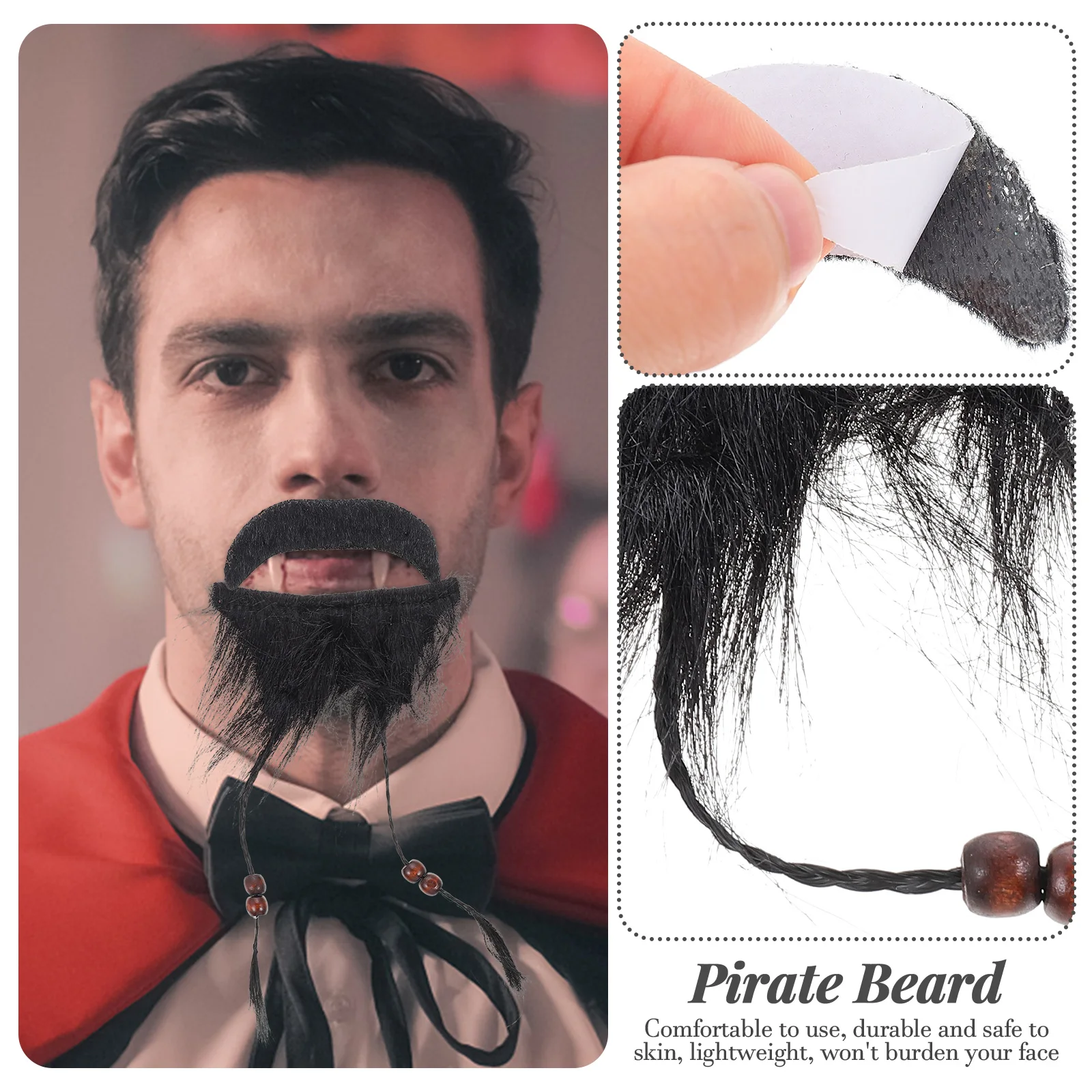 

3 Pcs Black Pirate Beard Props Mustaches Fake Beards for Men Party Supplies Cosplay Costume Accessories Halloween Theme Role