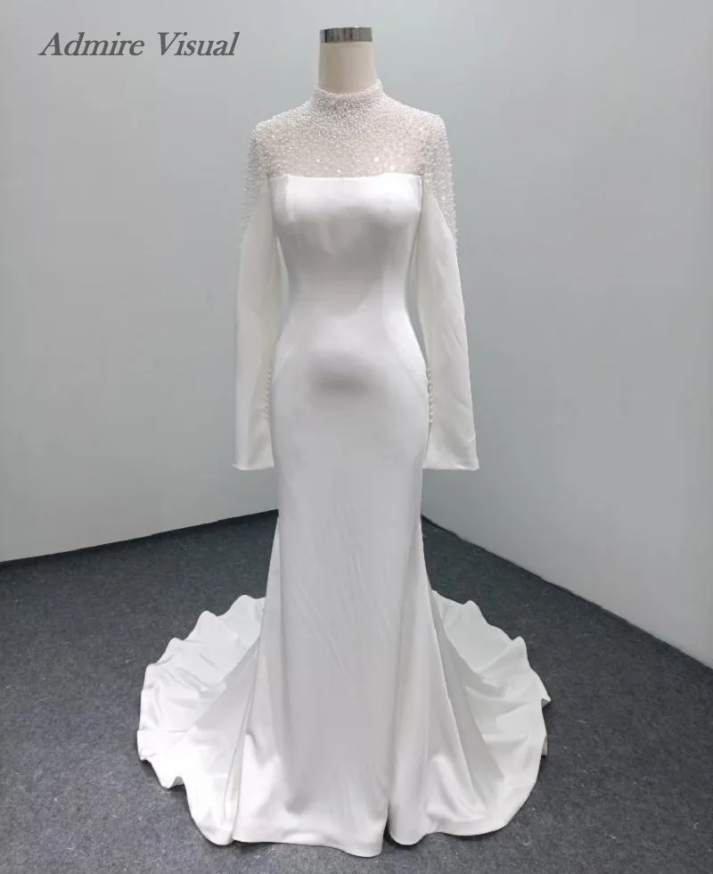 

Новейшее свадебное платье Русалка из атласа с высоким воротом и длинными рукавами, платье невесты по индивидуальному заказу, Vestidos De Novias