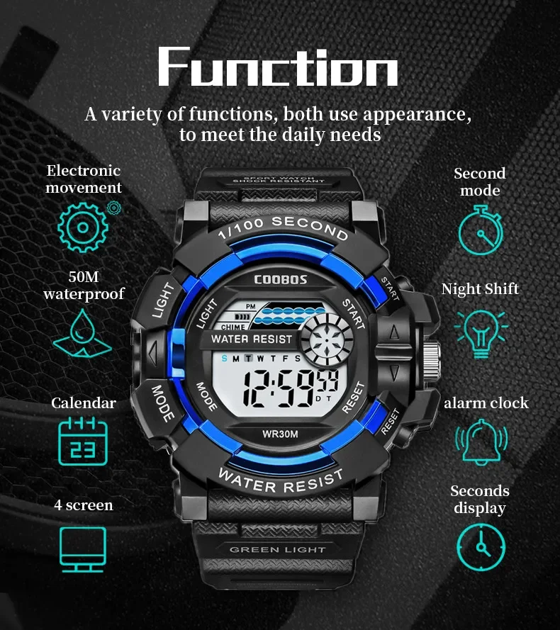 COOBOS Kids Watch Sport LED Digital Watches for Children Boys Girls Fashion Waterproof Outdoor Luminous Alarm Wristwatch