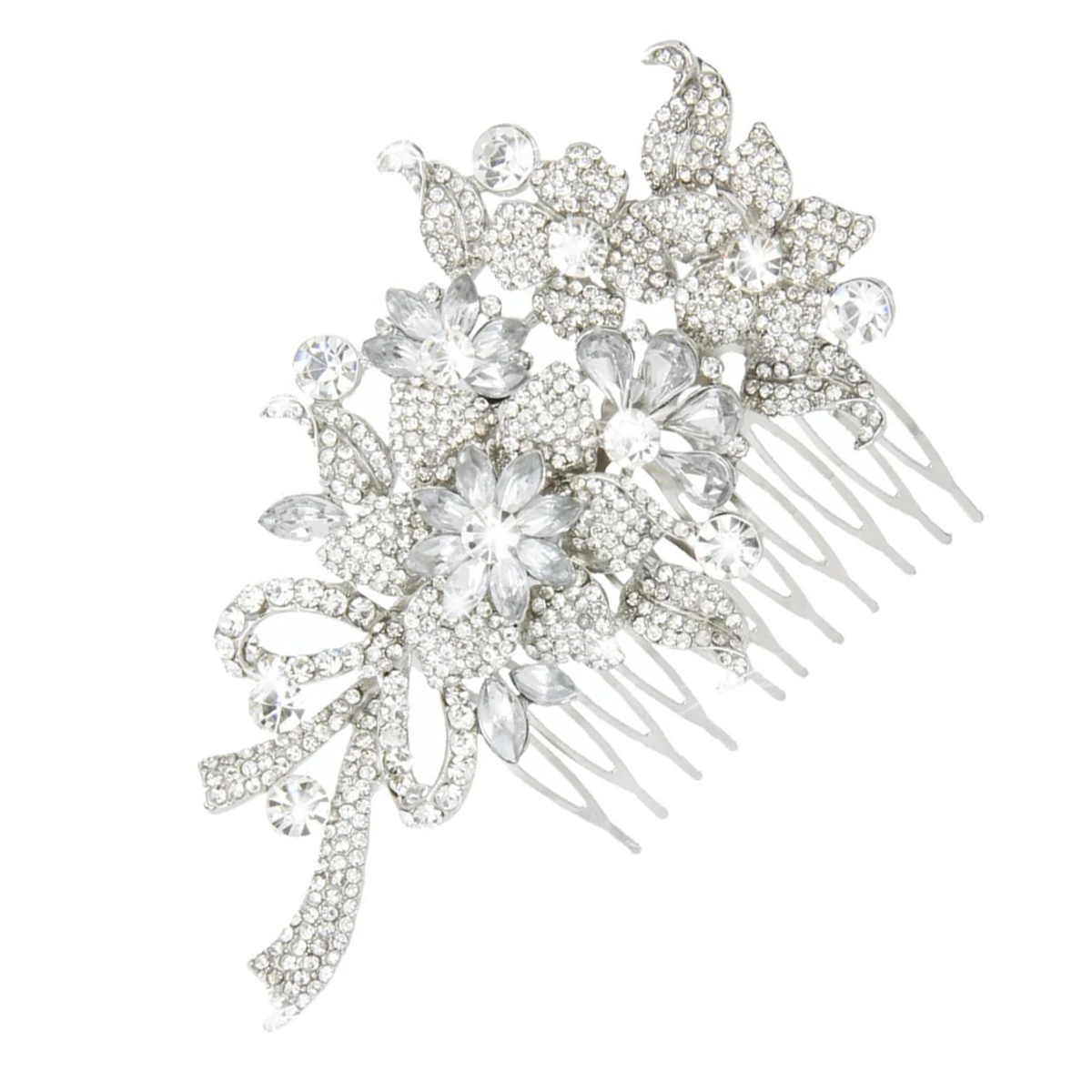 

Flower Hair Comb 10 5x7 5cm Silver Rhinestone Alloy Women Clip Bridal Bowknot Wedding Party Hair Accessories Prom