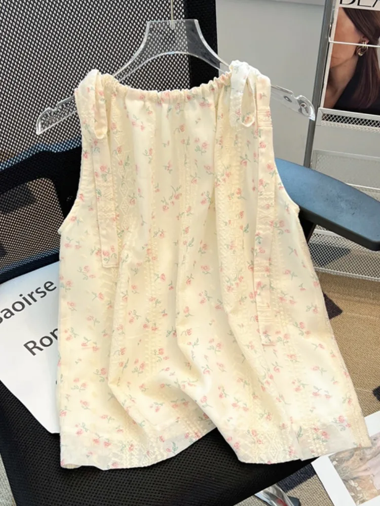 夏らしい花柄タイディテールスウェットシャツ レディース スイートスレ 韓国風ルーズフィット ノットセルフプレザベーショントップ