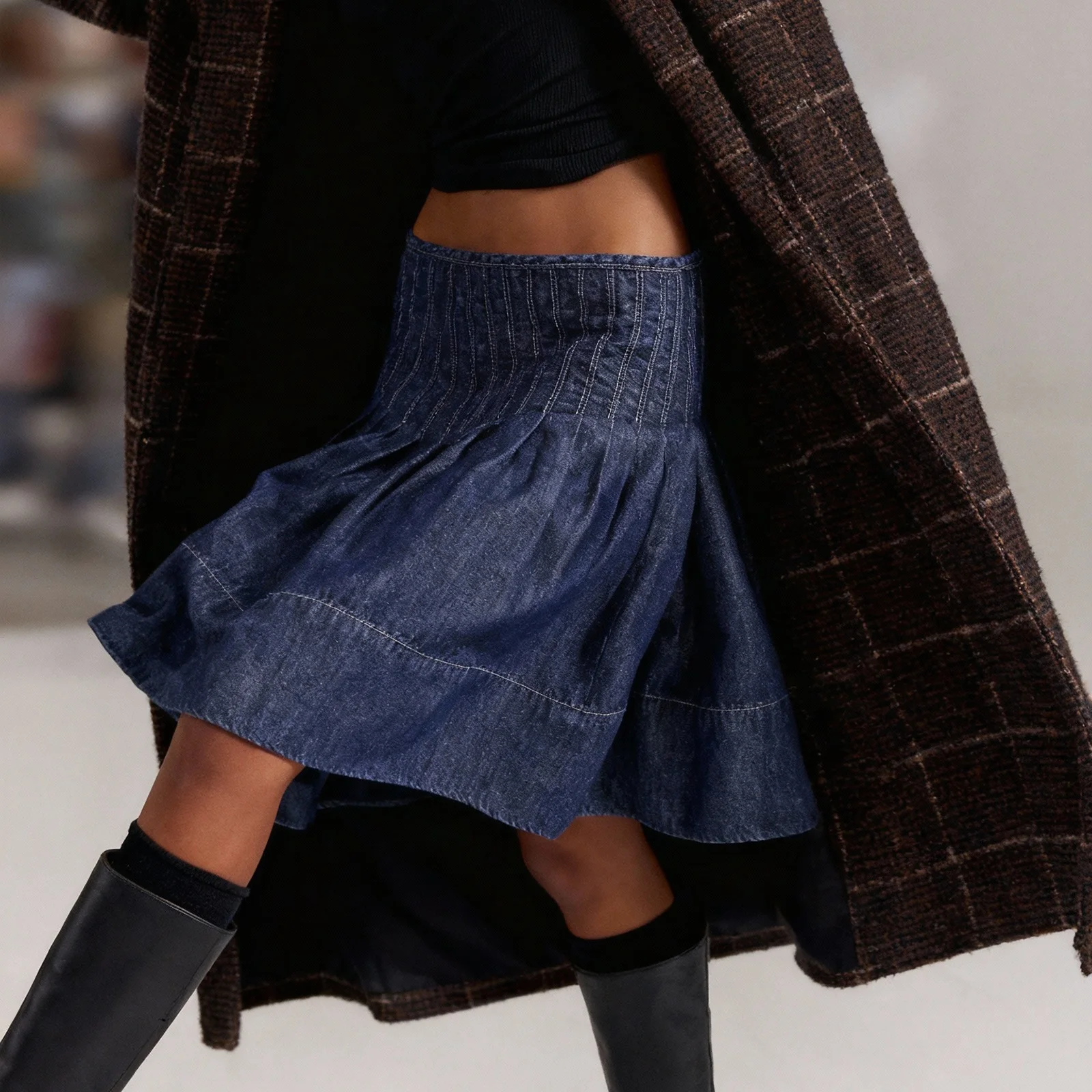 Damska spódnica midi z denimu wysokiej jakości, z wysokim stanem, o kroju litery A, do kolan, codzienna spódnica jeansowa na co dzień, do biura i na imprezę.