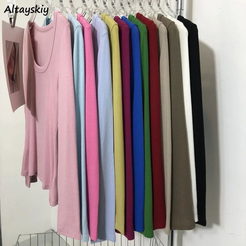 Long Sleeve T-shirts Women Simple Thicken Warm Inner Tops Stretchy Harajuku Slim Casual Sexy Autumn Winter Hotsweet Chic Soft