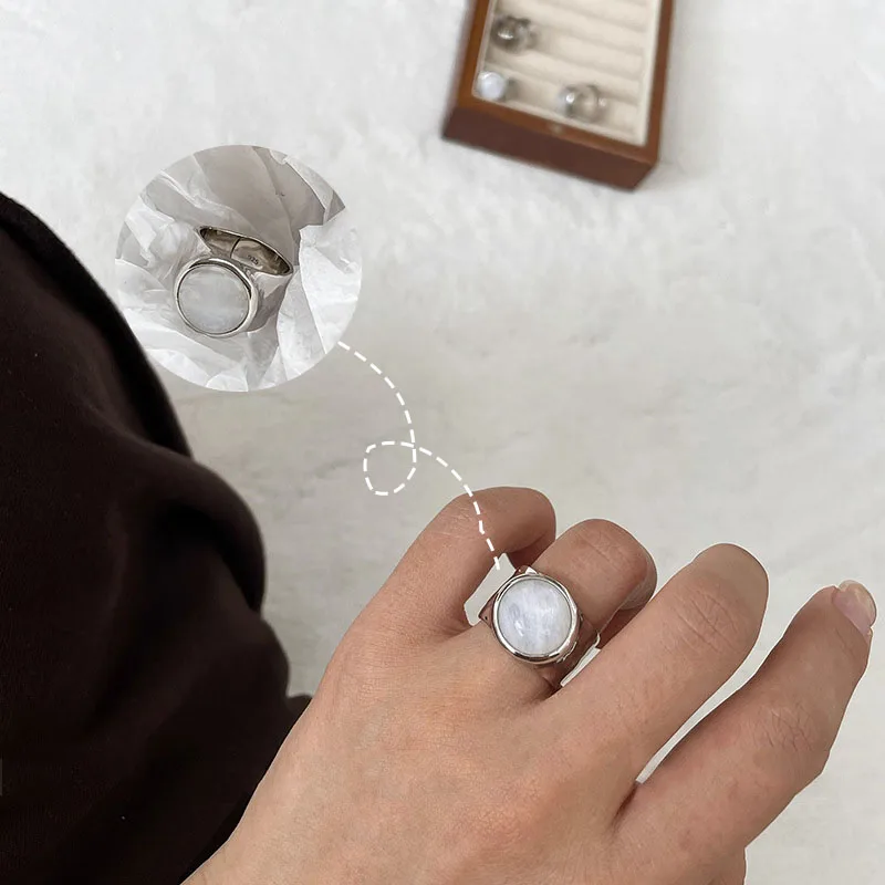 PANJBJ 925 Sterling Silber Mondstein Unregelmäßigen Ring für Frauen Party Geschenk Adjustabler Persönlichkeit Koreanische Dropshipping – Detail 15