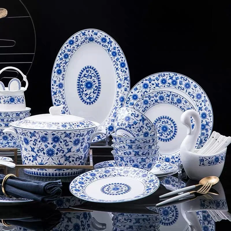 

68 pieces Jingdezhen Dinner Set High-end Dinnerware Set Bone China Bowl Food Plate Dinner Dishes Spoon And Chopsticks Set