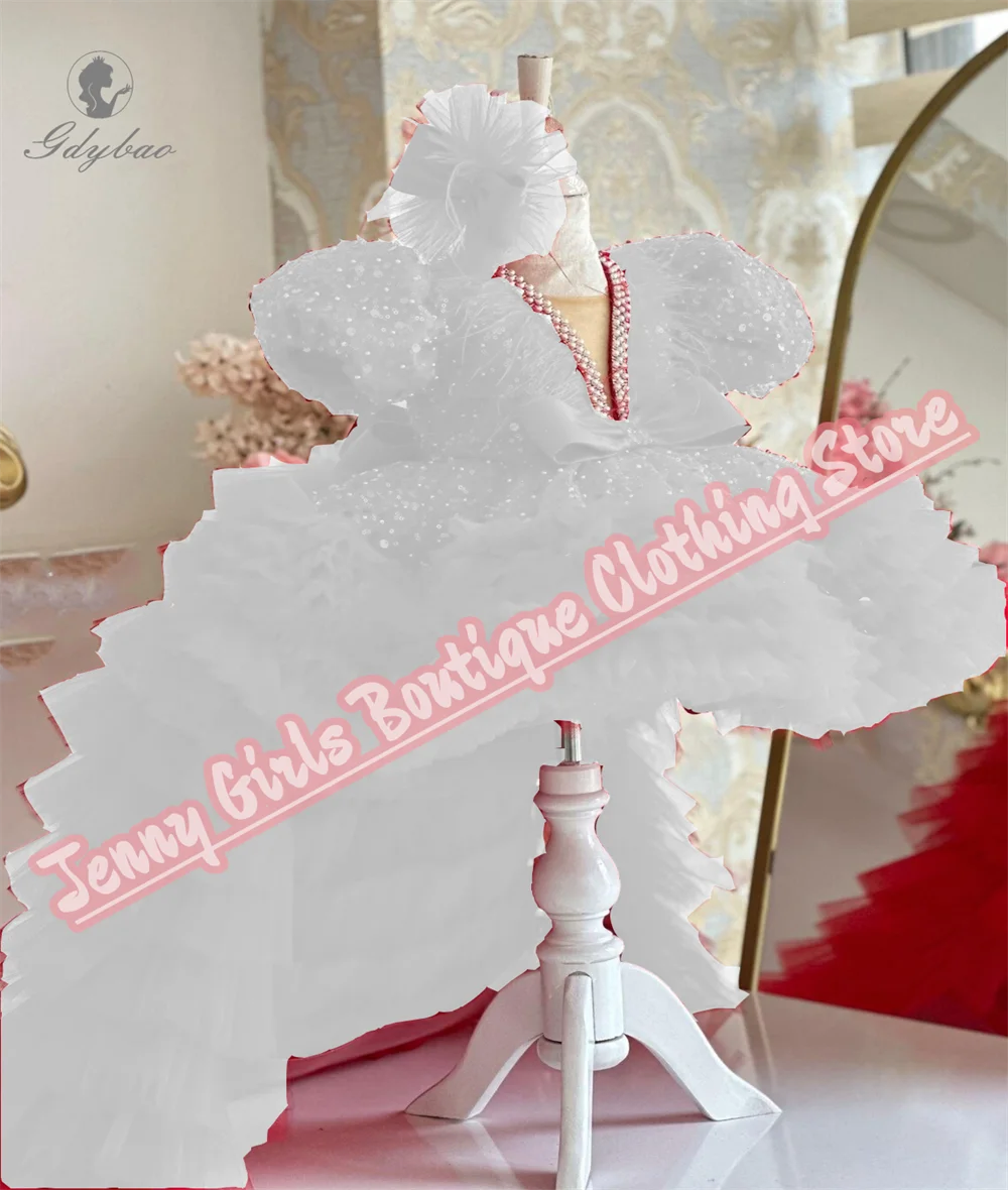 Vestido de menina de flor azul real com lantejoulas e laço para comunhão, casamento, aniversário, evento, vestido de noite