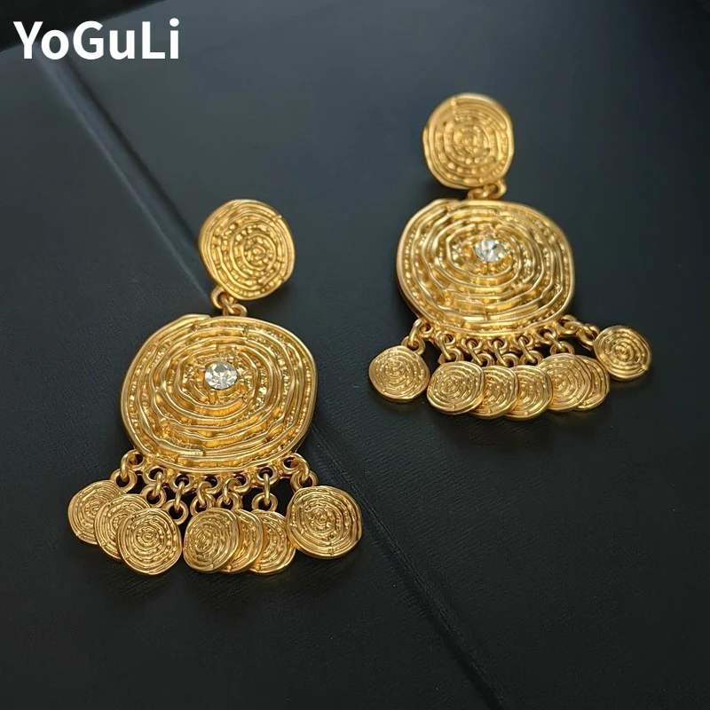 

European and American Design Vintage Temperament Exaggerative Gold color Tassel Metal Earrings For Women Party Gifts