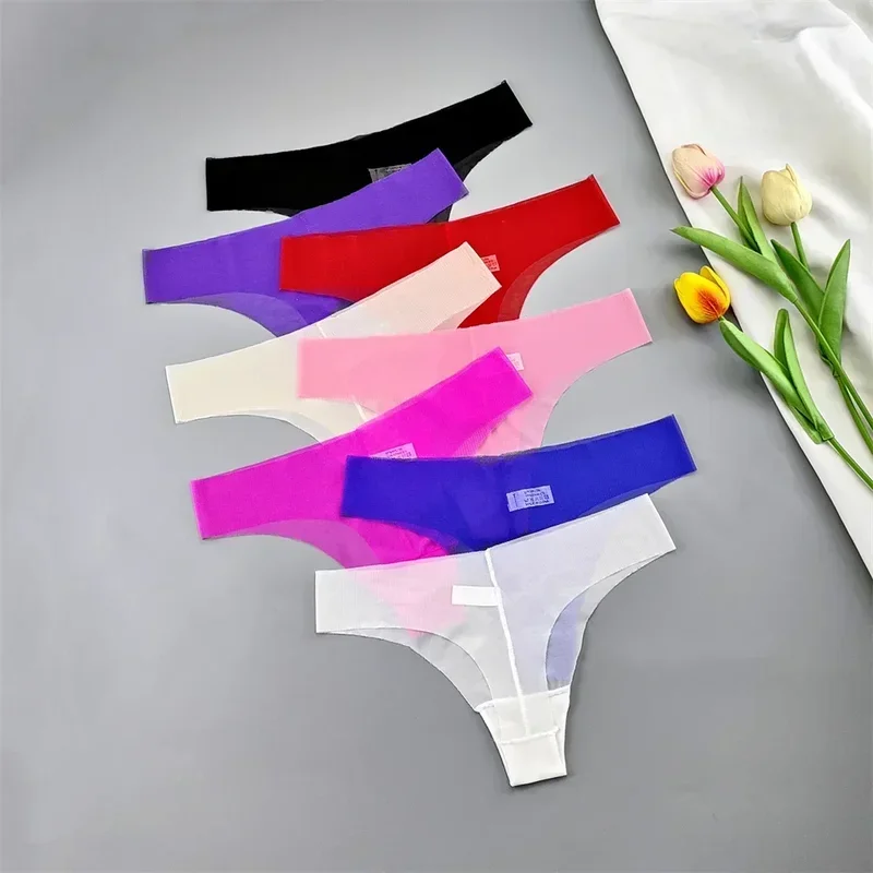 3PCS Sheer Thong String Women Low Waist Sexy Mesh Panties Lady Transparent Mesh G-string Briefs See Through Lingerie