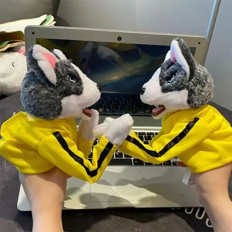 Marioneta de mano con sonido eléctrico para niños, juguete de peluche para perros, boxeo, Husky, muñeca interactiva Tricky, juguete relajante para niños, títere de mano para regalo