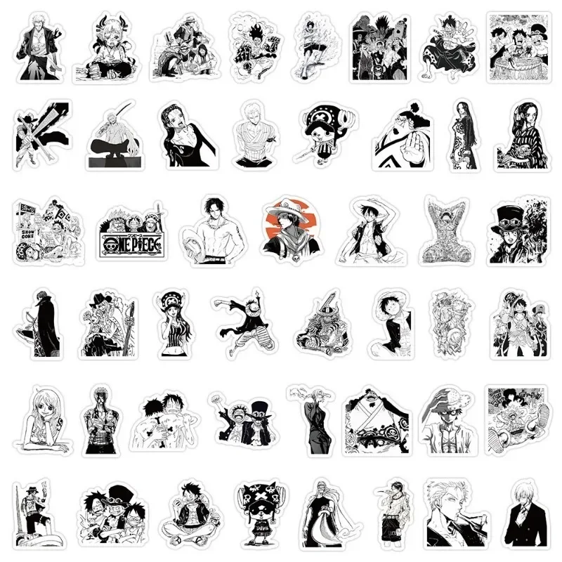 One Piece Monochrome Doodle Stickers Anime Figure Luffy Zoro Nami Personal Sticker Q Figural Skateboard Decoration Birthday Gift