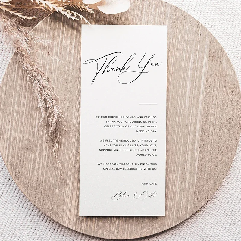 Personalized Thank You Table Card Wedding Invitation Card Custom Couple Name Welcome Menu Minimalist Wedding Place Table Card view 5