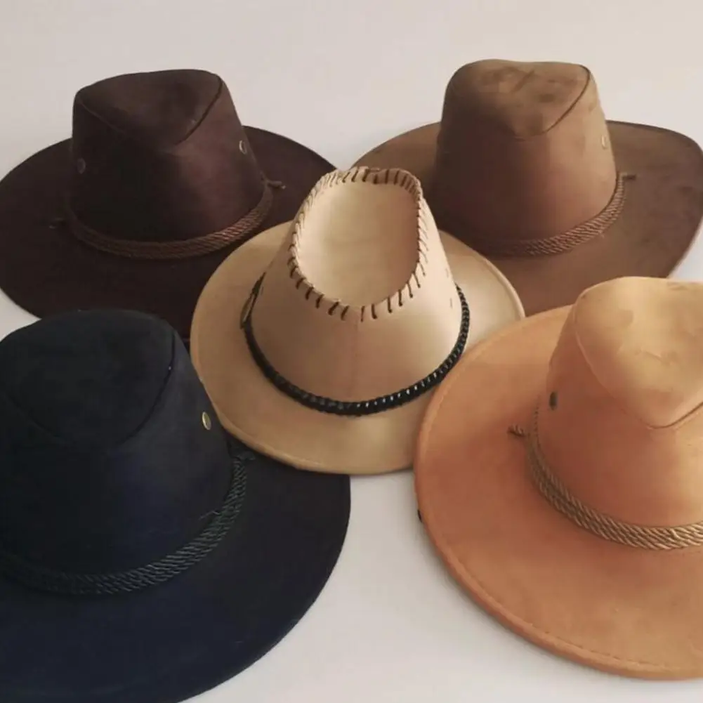 Men Women Deerskin Velvet Hat Large Edge Western Cowboy Hat Fashionable Outdoor Horse-riding Climbing Multifunction Sunshade Hat