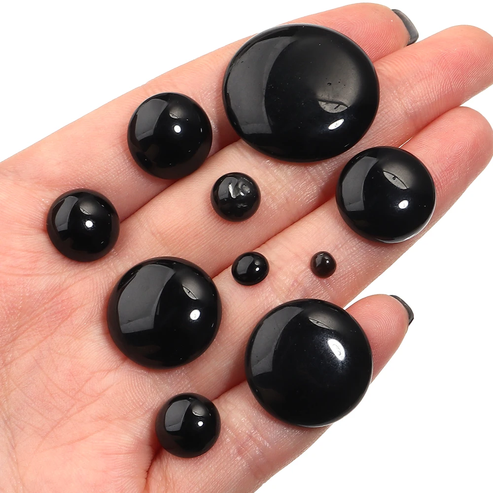 5/10pcs Natural Stone Cabochon Black Agate Round Flatback Cabochon Loose Beads For Jewelry Making DIY Ring Pendants Accessories view 6