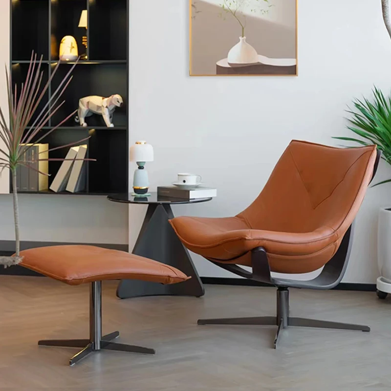 Modern minimalist microfiber leather lounge chair rotating metal single chair suitable for office space