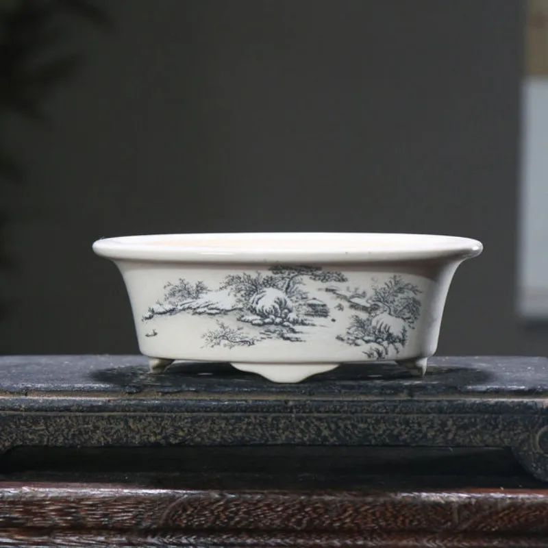 

6,6-дюймовый горшок с фиолетовым песком, керамический умывальник для бонсай, овальный горшок с ручной росписью