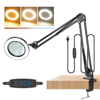 5X/10X Illuminated Magnifier USB 3 Colors LED Magnifying Glass for Soldering Iron Repair/Table Lamp/Skincare Beauty