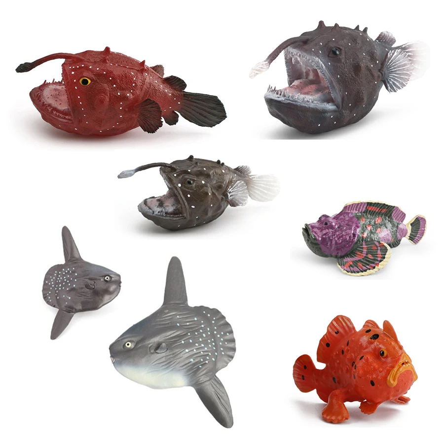 Modelo Realista de Animales Marinos, Pez Pescador, Pez Piedra, Pez Sol Gigante, Figuras de Acción Educativas y Cognitivas, Juguetes para Niños