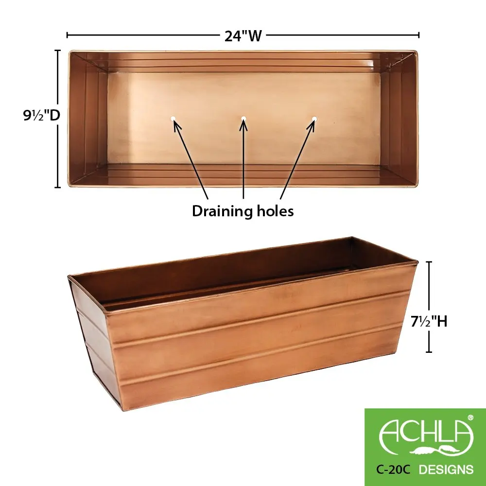 C-20C Copper Plated Flower Box, Medium Window Flowerbox Planter, Customized