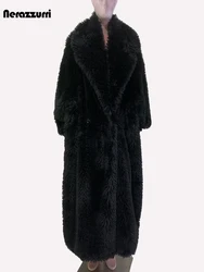 Nerazzurri Winter Extra Long Oversized Black Shaggy Fluffy Thick Warm Soft Faux Fur Coat Women Loose Casual European Fashion