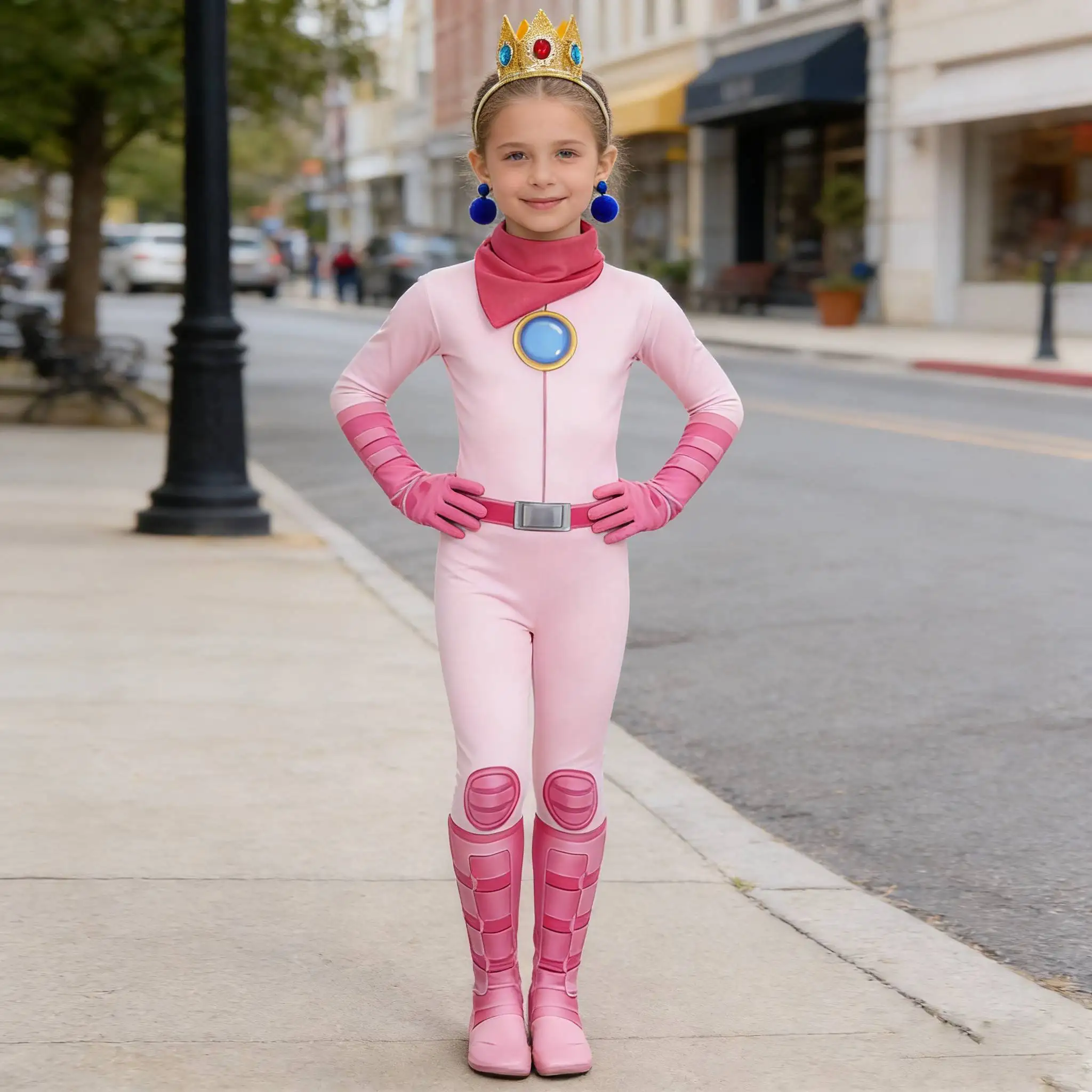 

Костюм для девочек: наряд принцессы Пич из нового фильма 2026 года, комбинезон с короной для игр, костюм для сестер, игровой костюм для девочек