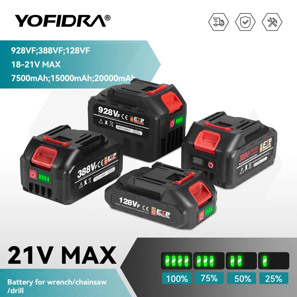 YOFIDRA 928VF 22500mAh batería recargable de iones de litio 388VF 15000mAh 128VF batería de iones de litio para herramienta eléctrica de trabajo