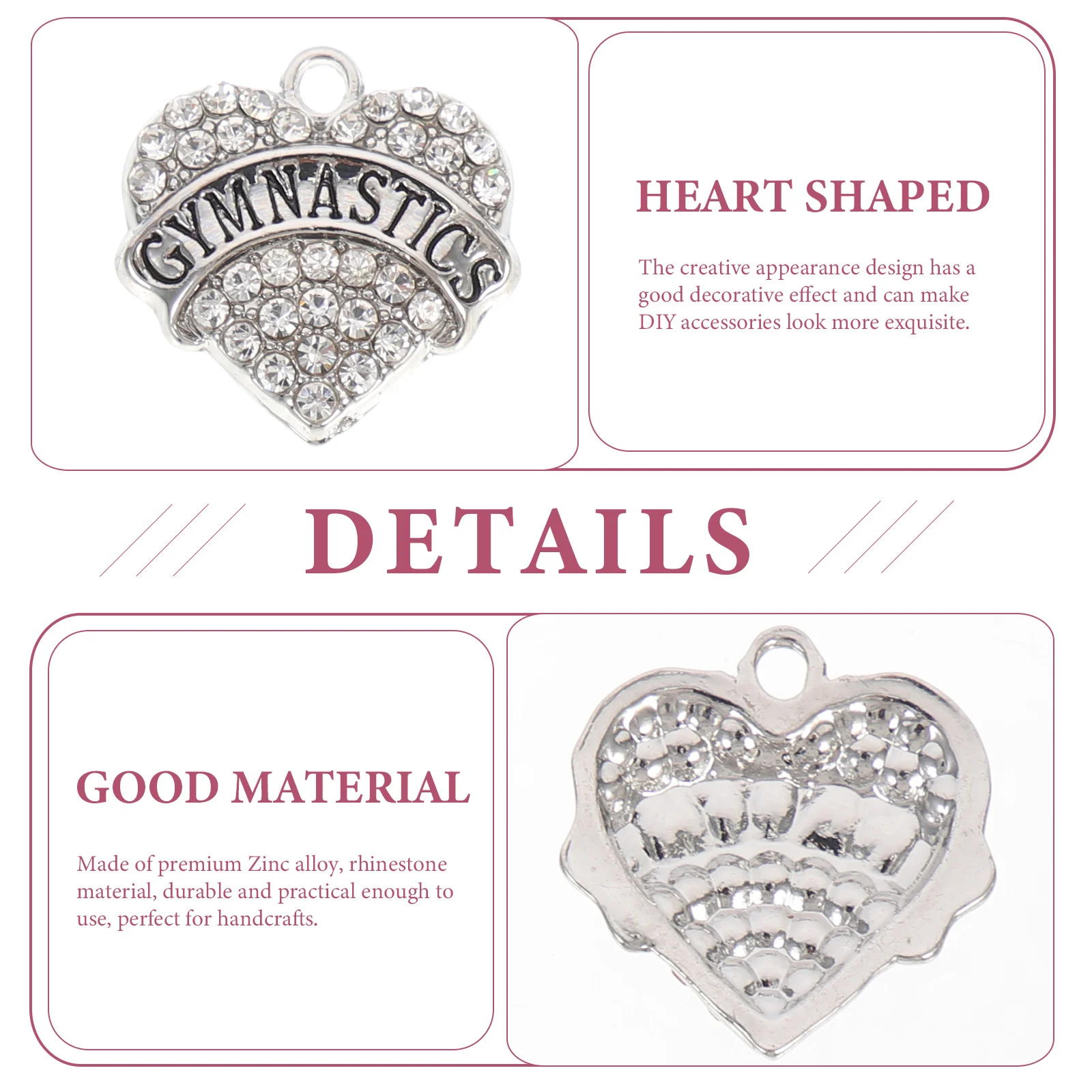 

5pcs Rhinestone Heart Charms Diy Jewelry Pendant Necklace Bracelet Ornament Supplies Durable Creative Decorative Accessories For
