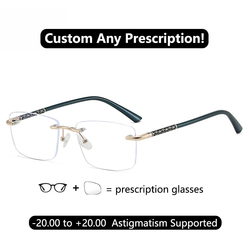 

Blue Sliver Prescription Glasses No Frame Photochromic Reading Glasses Frameless 0.75 1.75 Myopia Glasses Man Rimless Index 7