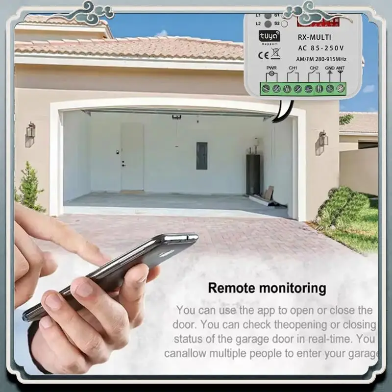 ABIJ-AC 85-250V Universal Tuya Wifi Garage Door Receiver RX-Multi 280-915Mhz Gate Switch For Smart Life