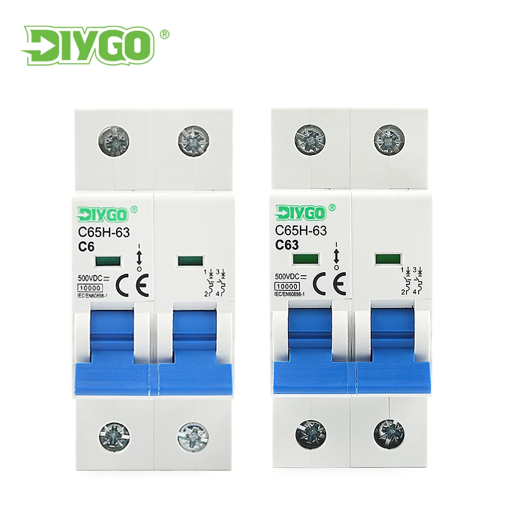 

DIY GO 2P DC MCB 6KA 500V Solar Mini Circuit Breaker 6A 10A 16A 20A 25A 32A 40A 50A 63A for PV System