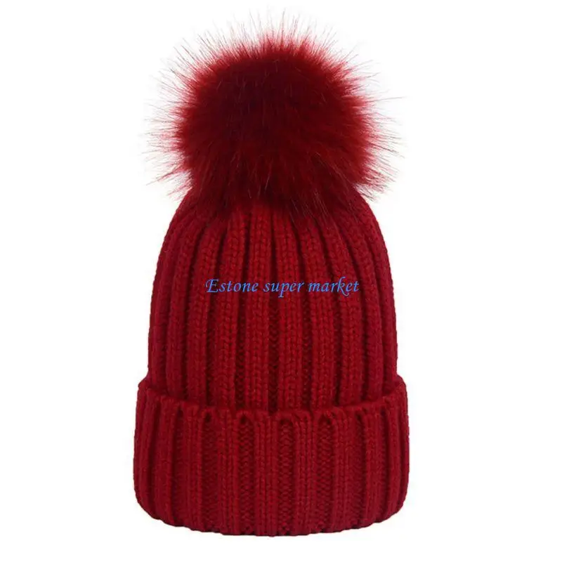 

090B Women Men Winter Ribbed Knitted Hat Solid Color Plain Woolen Cuffed Beanie Cap f