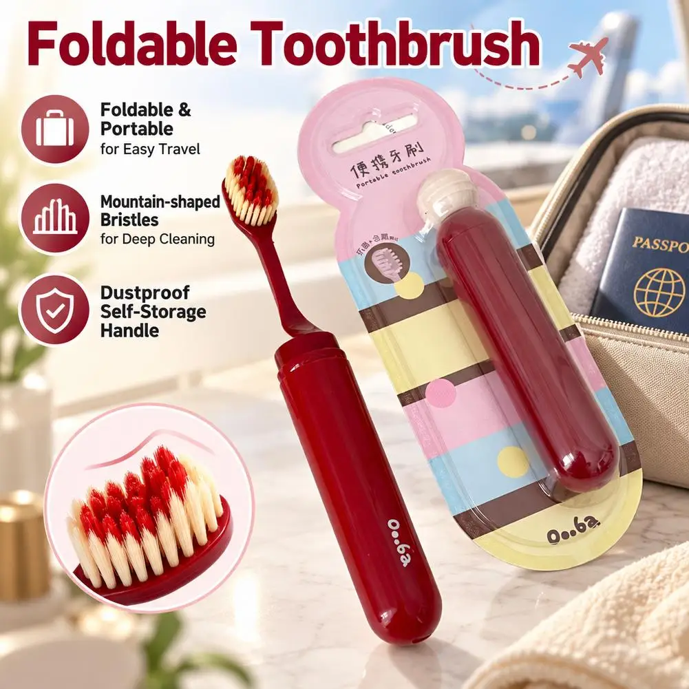 Folding Mini Toothbrush Portable Soft Bristle Travel Teeth Cleaning Brush with Storage Case for Couples Outdoor Camping
