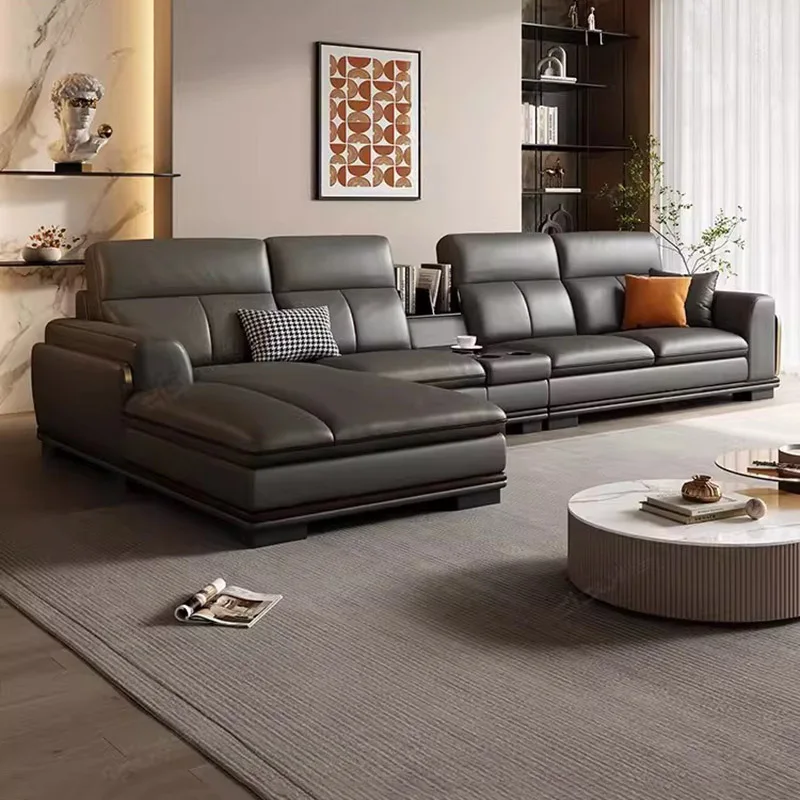 Black Leather Lazy Living Room Sofas Pillows In Stock High Quality Customized Couch Design Straight Sofa Inflavel Home Furniture