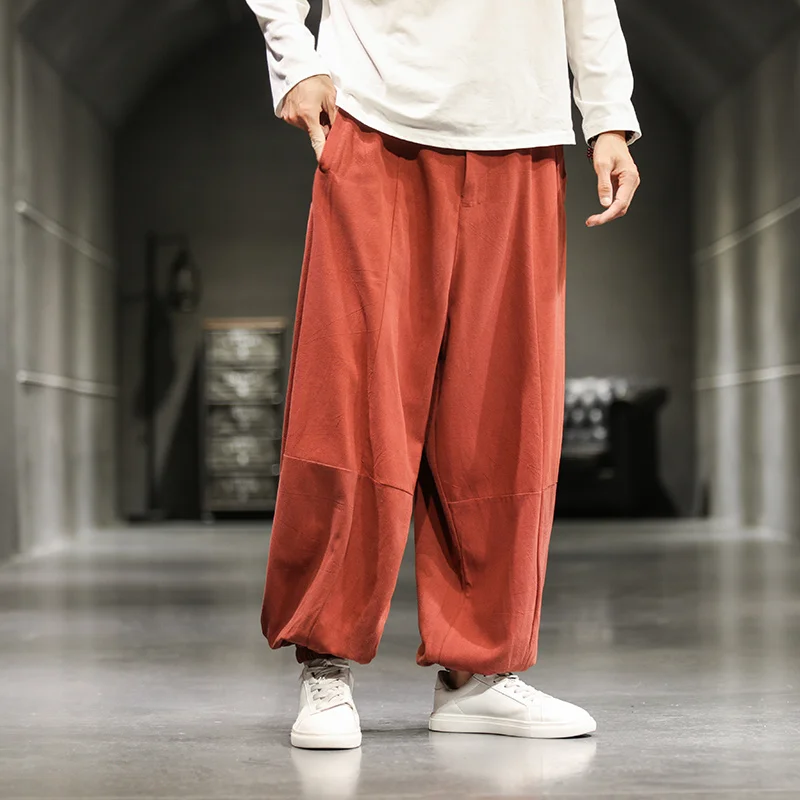 

Chinese Style Cotton Linen Loose Plus Size Bloomers Harajuku Casual Baggy Pants Men Clothing Fashion Oversize Joggers