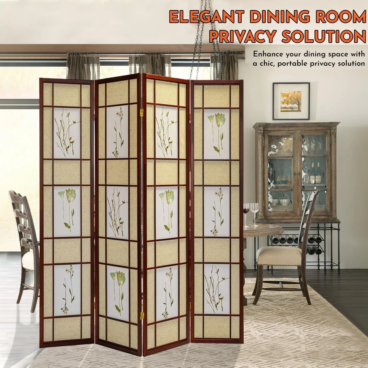 

Panels Room Divider - Portable & Foldable Freestanding Room Privacy Screen - 71” Tall Botanical Floral Dressing Screen